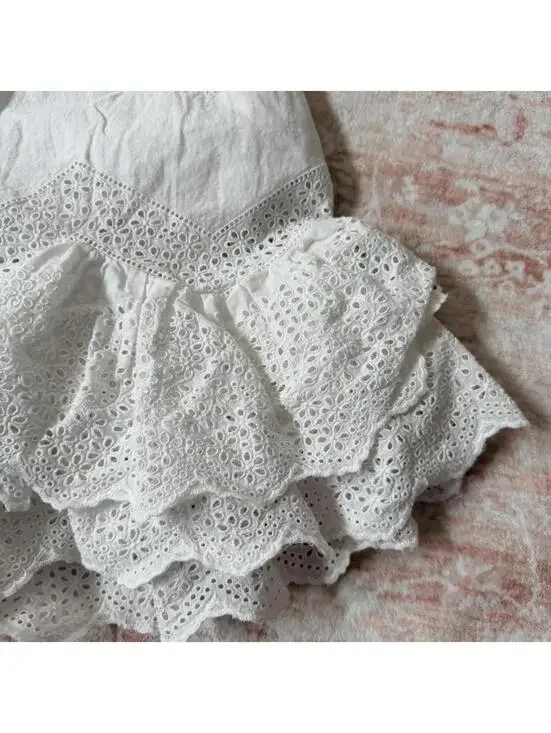 H&M White Eyelet Lace Ruffle Mini Skirt Cottagecore - Picture 3 of 5